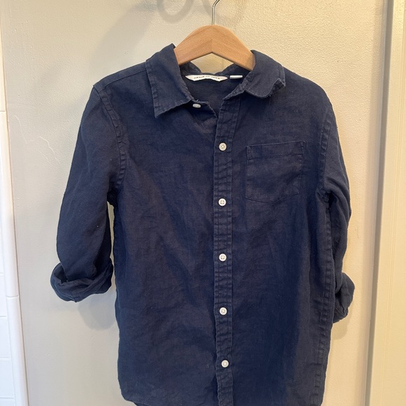 Janie and Jack linen Blue Button Down Shirt - Picture 2 of 4